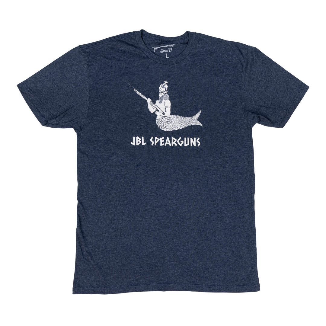Blue t-shirt with white Oannes Spear God graphic